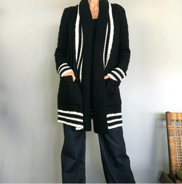 John+ Jenn Open Knit Cable Cardigan Pockets Oversized Small - Picture 2 of 7